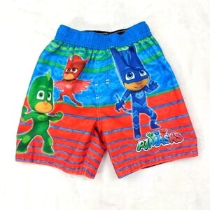 FROG BOX PJ MASK BOYS BLUE AND RED BRIGHT CATBOY OWLET GEKKO SWIM TRUNKS SIZE 2T